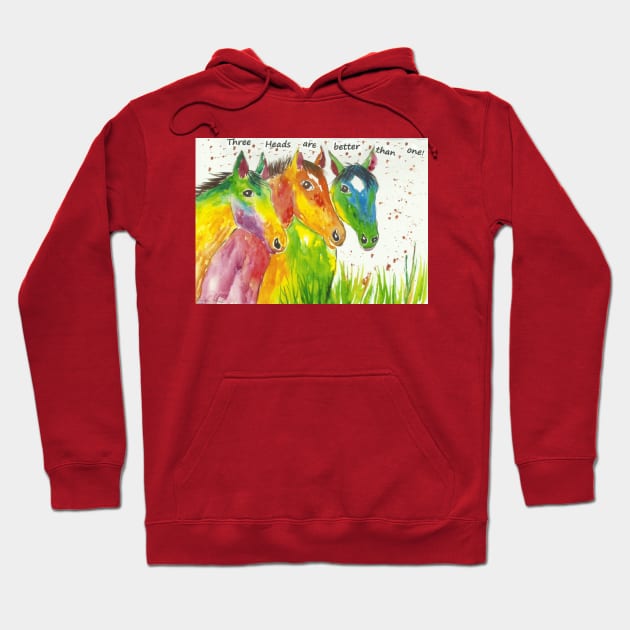 Colourful Horses, "Three Heads are better than one!" Hoodie by Casimirasquirkyart